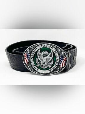 American Eagle Design Men’s Genuine Leather M Black Belt with USA Buckle
